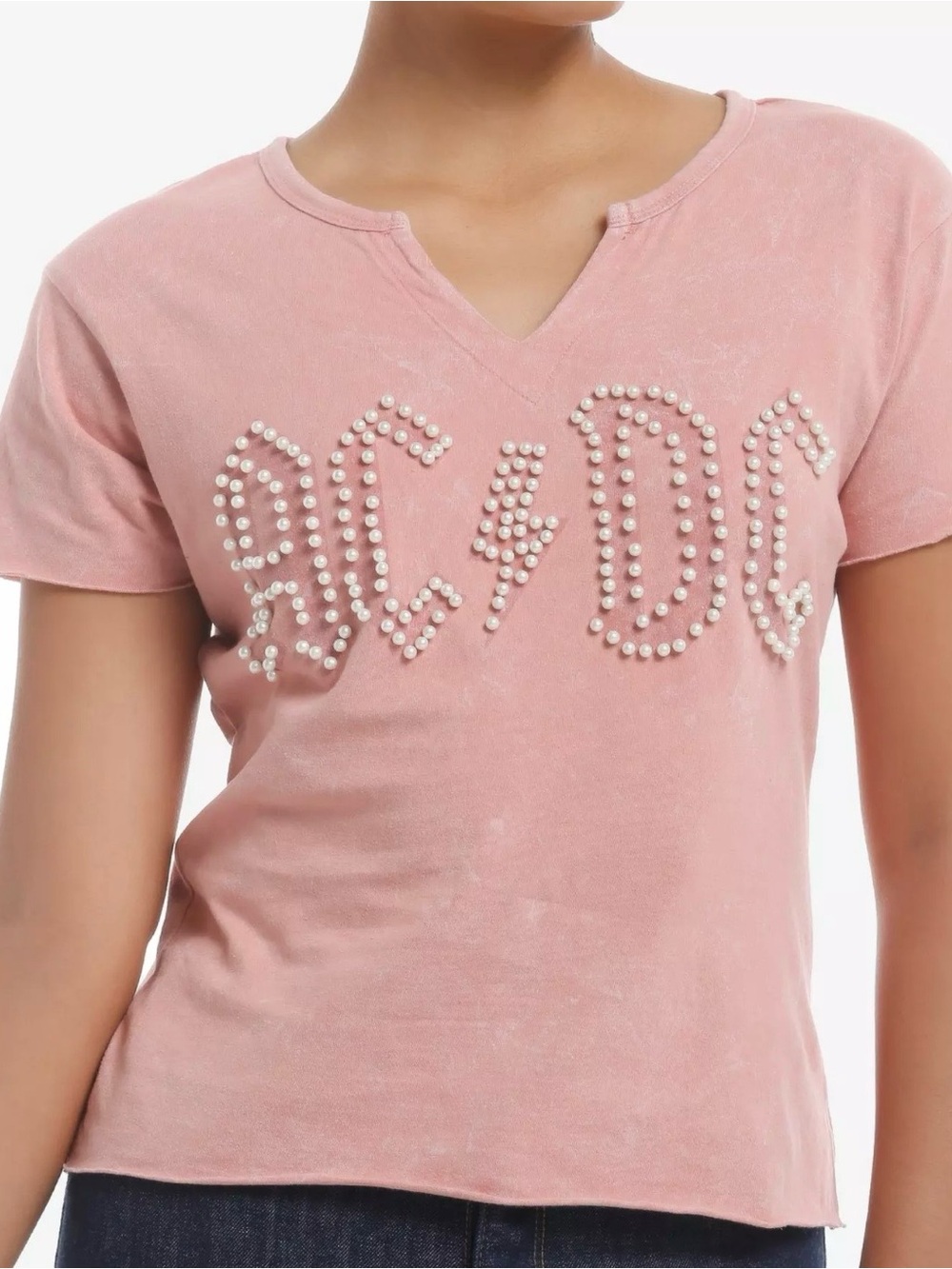 Hot Topic Pink AC/DC Pearl-Embellished Short Sleeve Tee